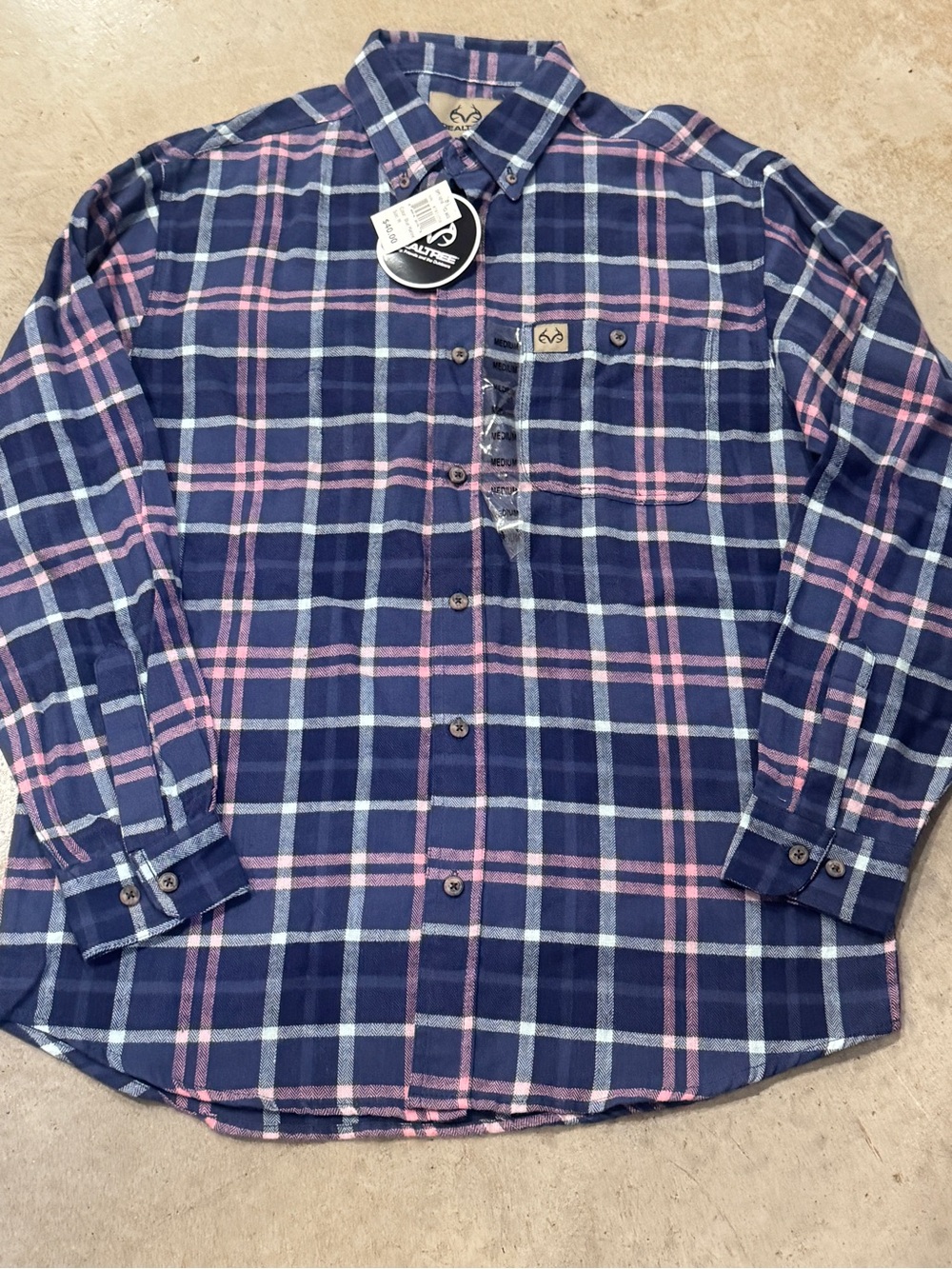 Realtree Navy, Pink and Light Blue Plaid Button-Down Shirt